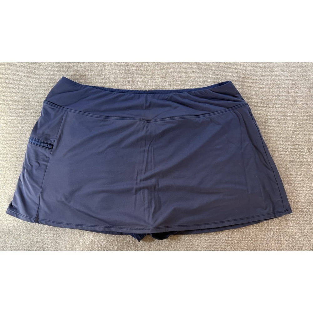 Beach House Swim Skirt‎ Navy Blue Solid Pull On Zipper Pocket Skort 16W